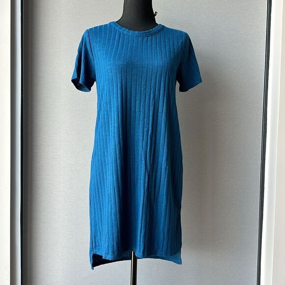 NWT Chaser Poor Boy Rib Hi-Lo Short Sleeve T-Shirt Dress in Cobalt Blue Small - Picture 10 of 12